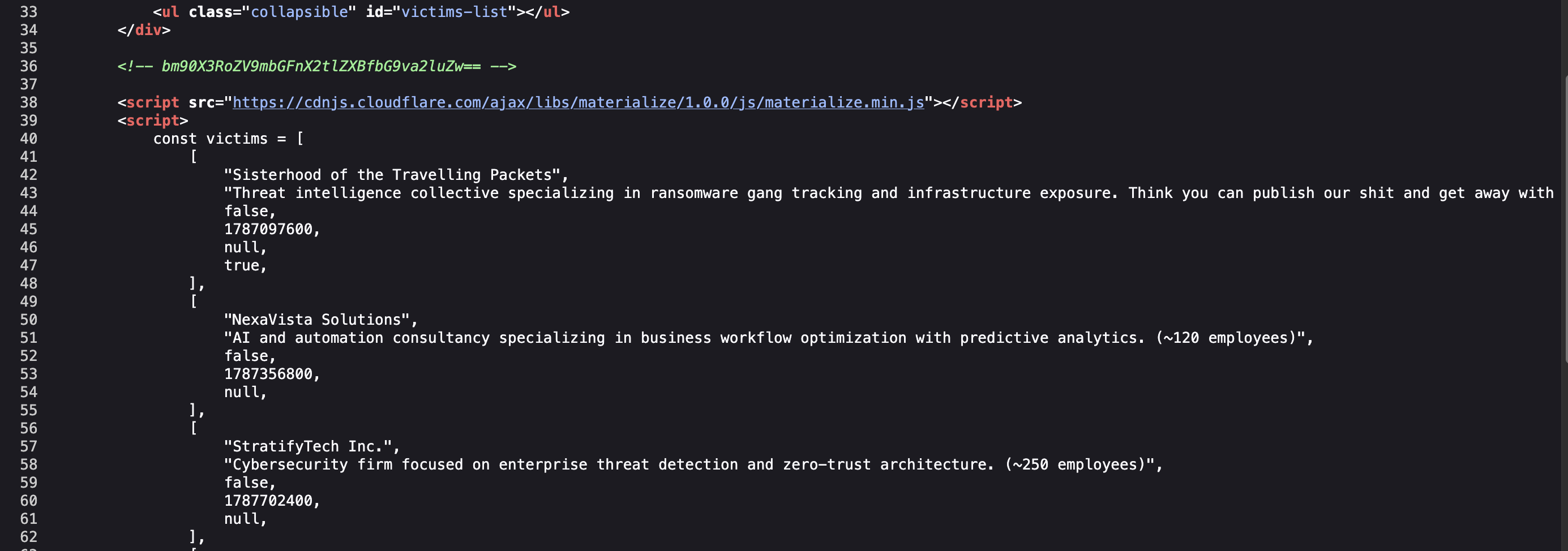 Leak page source containing a hidden Base64 string